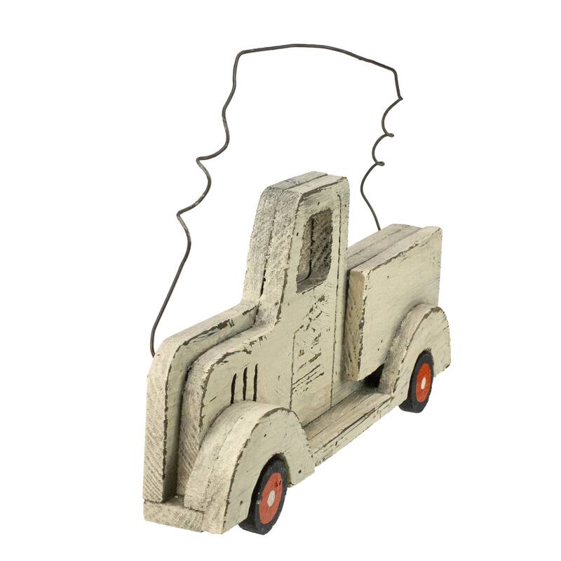 11.75" White Wooden Pick Up Truck Fall Harvest Wall Hanging - N/A