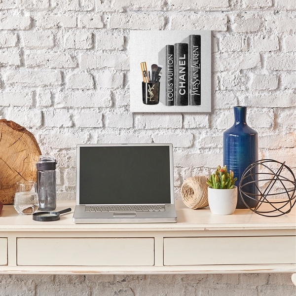 Stupell Industries Fashion Designer Makeup Bookstack Black Watercolor Canvas Wall Art, Proudly Made in USA