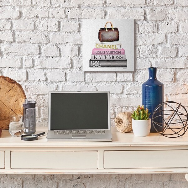 Stupell Industries Fashion Designer Purse Bookstack Pink Gold Watercolor Canvas Wall Art, Proudly Made in USA