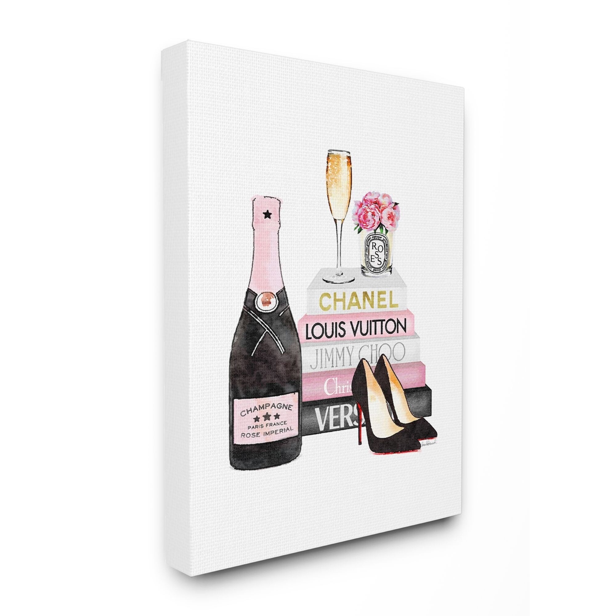 Stupell Industries Fashion Designer Shoes Bookstack Black and White Watercolor Canvas Wall Art by Amanda Greenwood