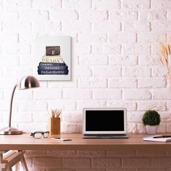 Stupell Industries Fashion Designer Purse Bookstack Blue Gold Watercolor Canvas Wall Art, Proudly Made in USA