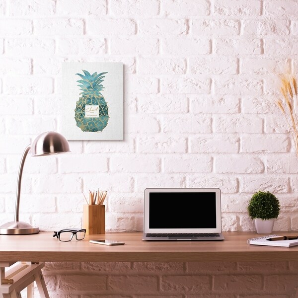 Stupell Industries Fashion Designer Pineapple Blue Gold Watercolor Canvas Wall Art, Proudly Made in USA