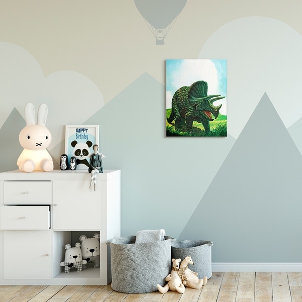 The Kids Room by Stupell Dinosaur Field Blue Green Kids Nursery Painting Canvas Wall Art, Proudly Made in USA