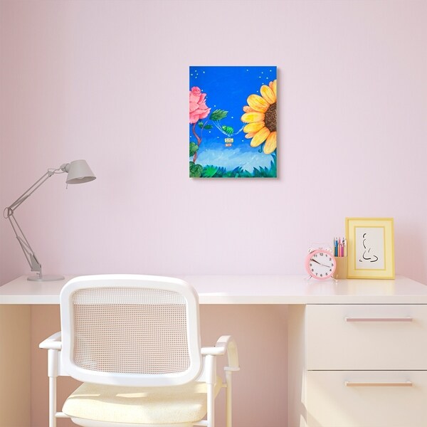 The Kids Room by Stupell Sleepy Spider Flowers Blue Kids Nursery Painting Canvas Wall Art, Proudly Made in USA