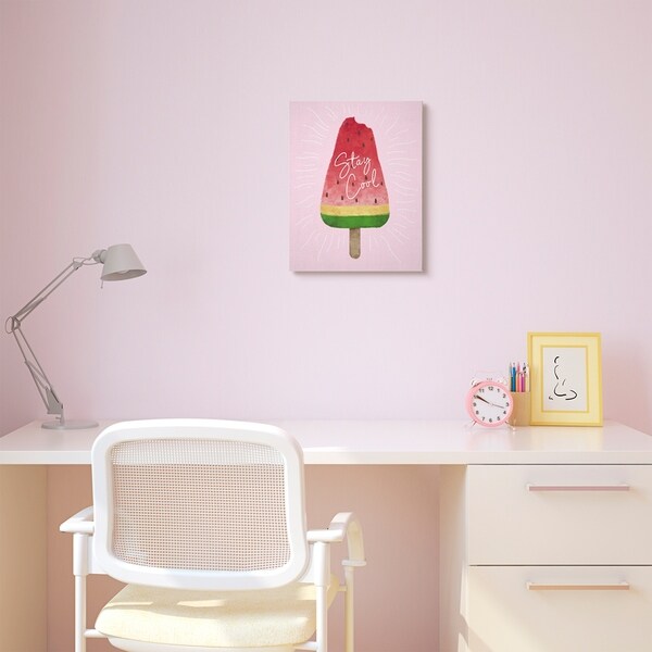 The Kids Room by Stupell Stay Cool Watermelon Ice Cream Pink Red Kids Nursery Canvas Wall Art, Proudly Made in USA