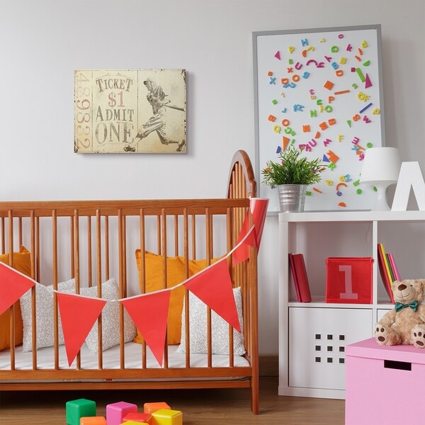 The Kids Room by Stupell Admit One Vintage Baseball Sports Design Canvas Wall Art, Proudly Made in USA