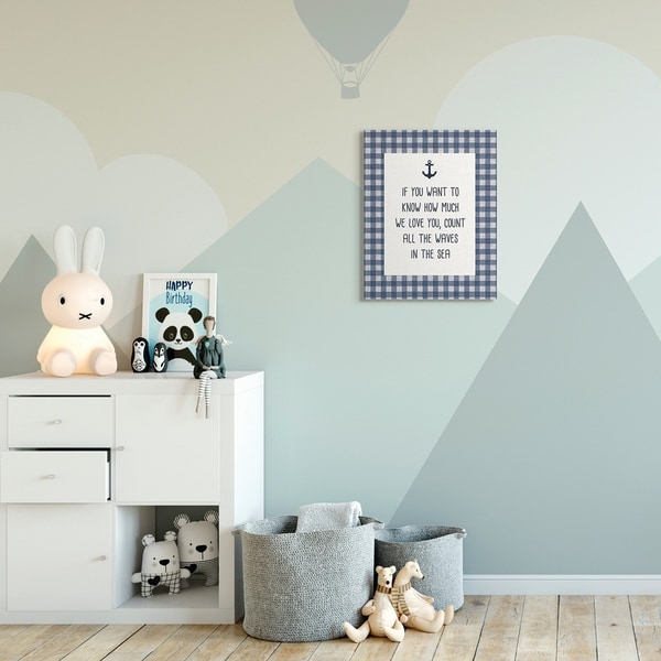 The Kids Room by Stupell Count The Waves Family Home Beach Blue Plaid Word Design Canvas Wall Art, Proudly Made in USA