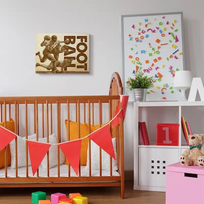 The Kids Room by Stupell Football Vintage Neutral Brown Design Canvas Wall Art, Proudly Made in USA