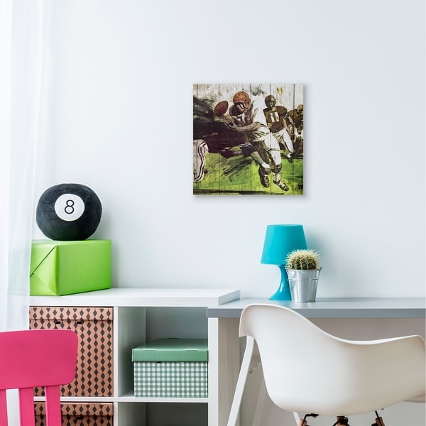 The Kids Room by Stupell Football Tackle Sports Wood Plank Texture Design Canvas Wall Art, Proudly Made in USA