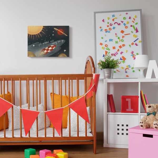 The Kids Room by Stupell Away We Go Space Adventure Kids Nursery Drawing Canvas Wall Art, Proudly Made in USA