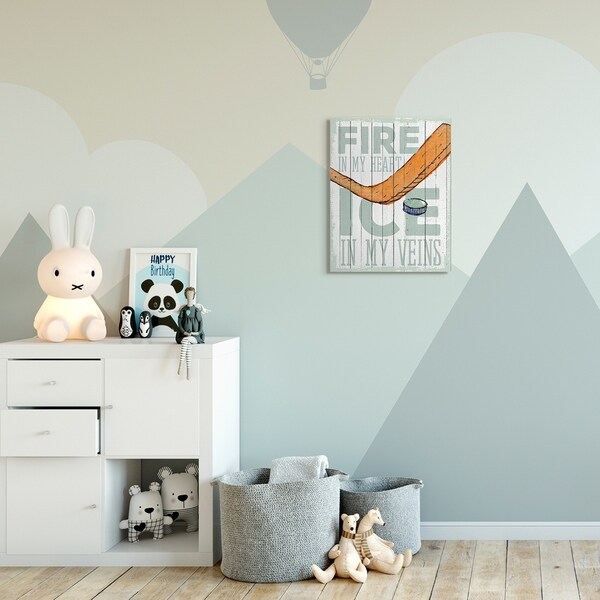 The Kids Room by Stupell Fire In My Heart Hockey Sports Word Design Canvas Wall Art, Proudly Made in USA