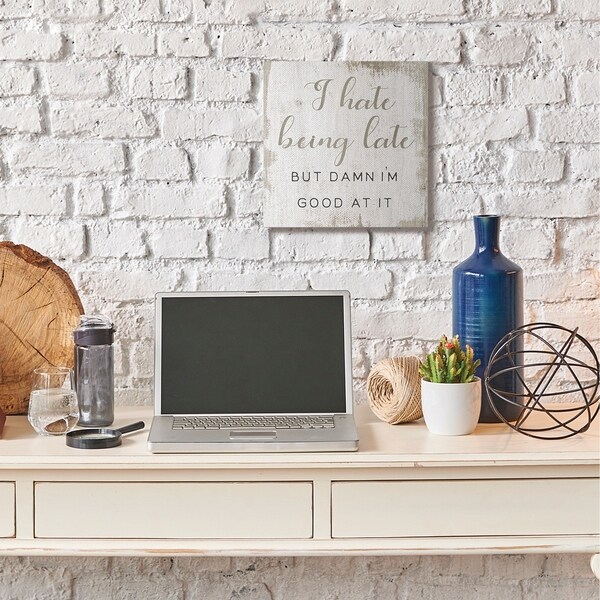Stupell Industries Hate Being Late Funny Paint Textured Word Design Canvas Wall Art, Proudly Made in USA