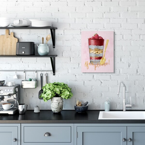Stupell Industries Yes Please Fruit Parfait Gold Pink Painting Canvas Wall Art, Proudly Made in USA