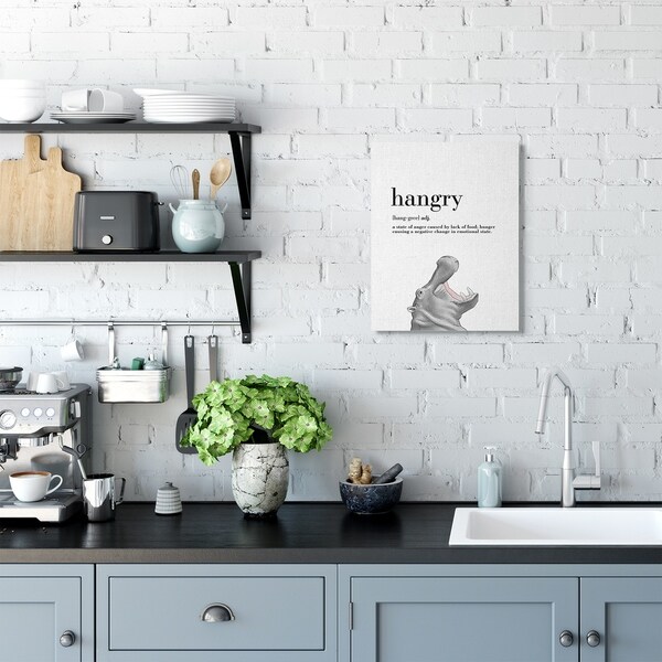 Stupell Industries Hangry Definition Hippo Animal Drawing Word Design Canvas Wall Art, Proudly Made in USA