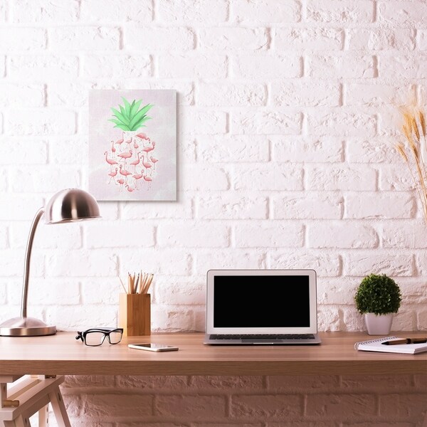 Stupell Industries Flamingo Pineapple Animal Pink Green Design Canvas Wall Art, Proudly Made in USA