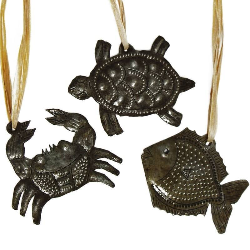 Handmade Haitian Metal Art Sea Life Ornaments (Set of 3)