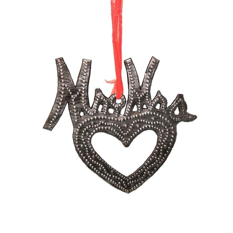 Handmade Recycled Haitian Metal Art Mr & Mrs Heart Ornaments (Set of 3)