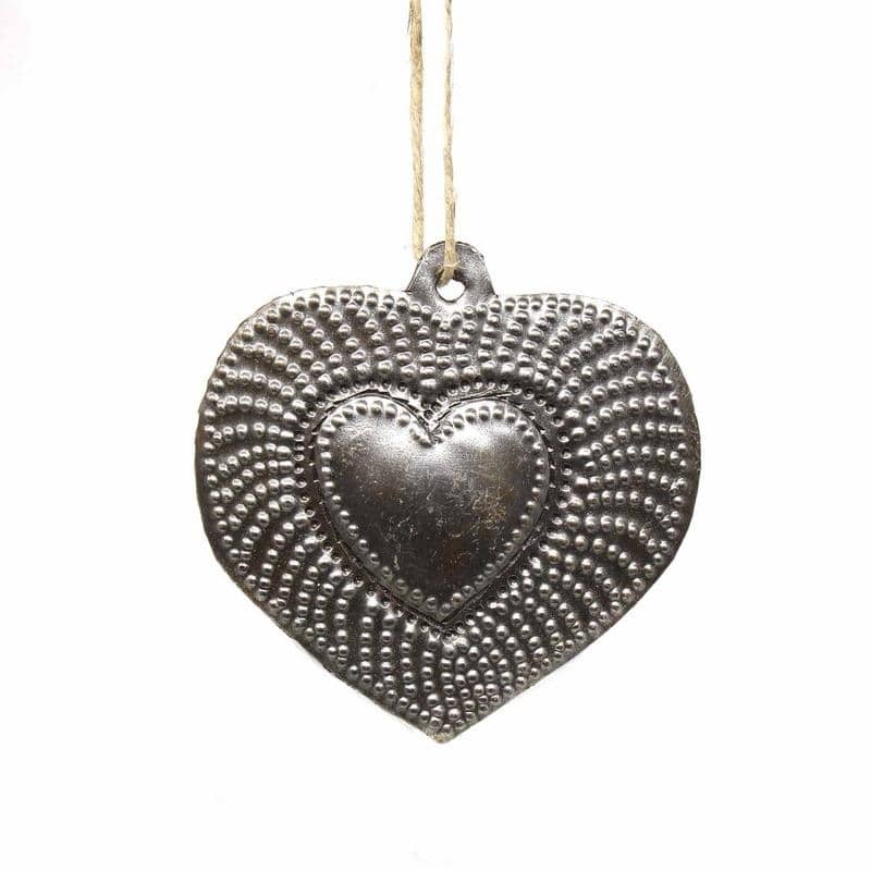 Recycled Haitian Metal Art Couples Hearts Ornaments (Set of 2)