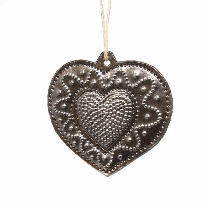 Recycled Haitian Metal Art Couples Hearts Ornaments (Set of 2)
