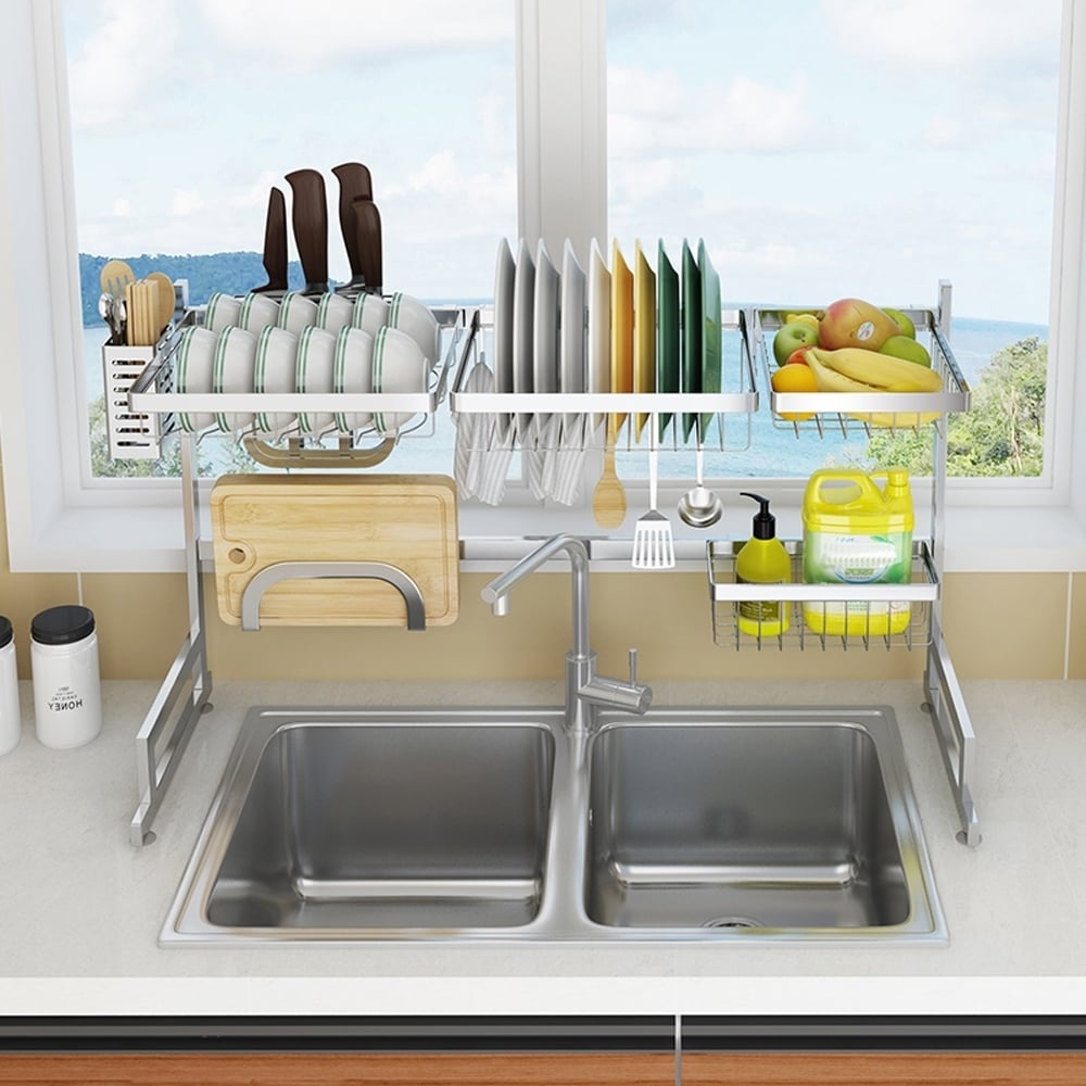 34in Stainless Steel Dish Drying Rack Over Kitchen Sink