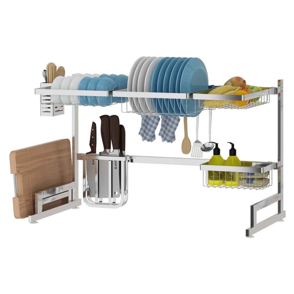 34in. Stainless Steel Dish Drying Rack Over Kitchen Sink, Dishes and Utensils Drying Shelf, Kitchen Storage Countertop Organizer
