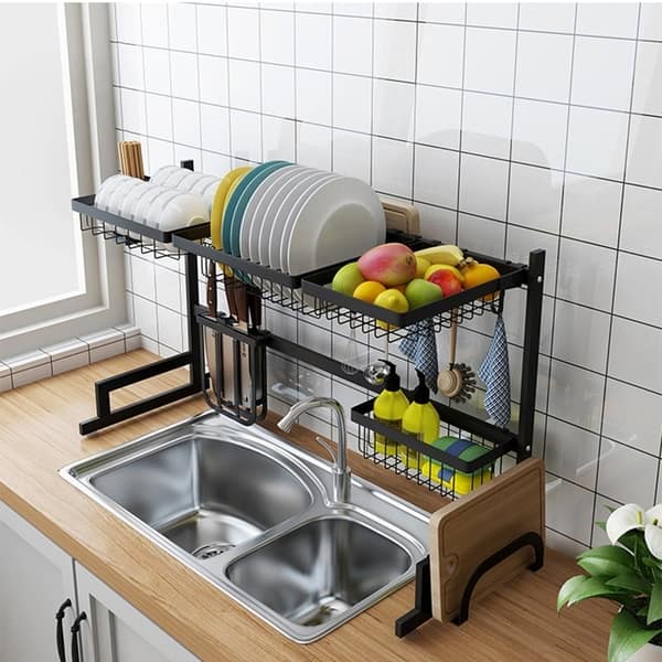 Shop 34in Stainless Steel Dish Drying Rack Over Kitchen Sink