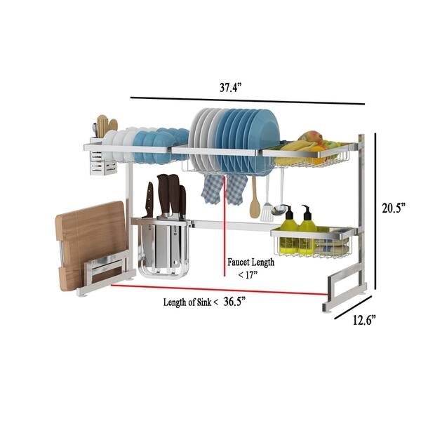 2/3 Tiers Dish Drainer Holder Drying Rack with Tray adjustable Kitchen Sink  Counter Organizer Storage