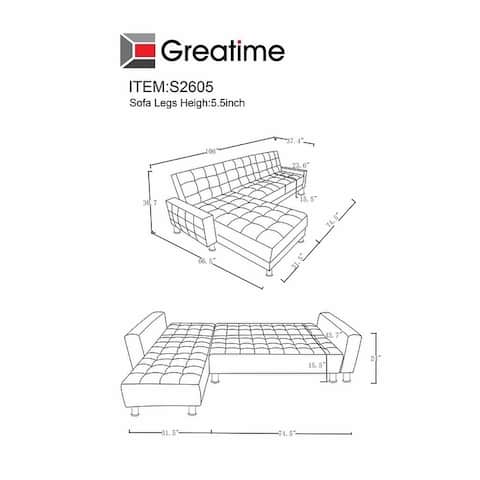 Greatime leatherette Convertible section Sofa
