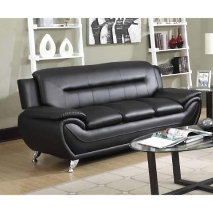 Greatime Latherette Three Seats Modern Sofa - Black