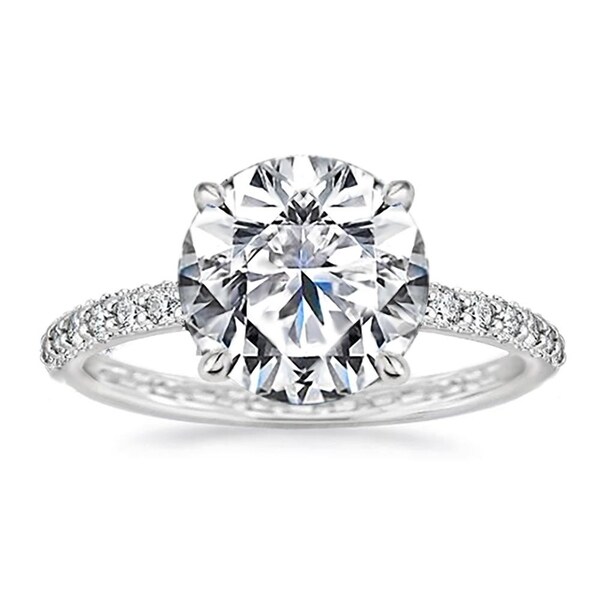 2ct Round Brilliant Cut Petite Micro Pave Floating Halo Simulated Diamond CZ Engagement Ring