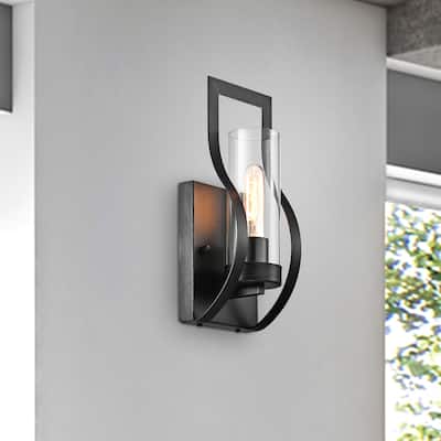 Anastasia 1 Light Wall Sconce with Clear Glass Shade and Curved Frame