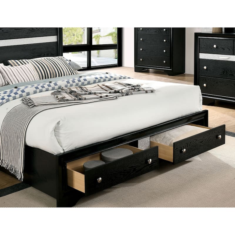 Manzini Contemporary Black Solid Wood Storage 3-Piece Platform Bedroom Set by Furniture of America
