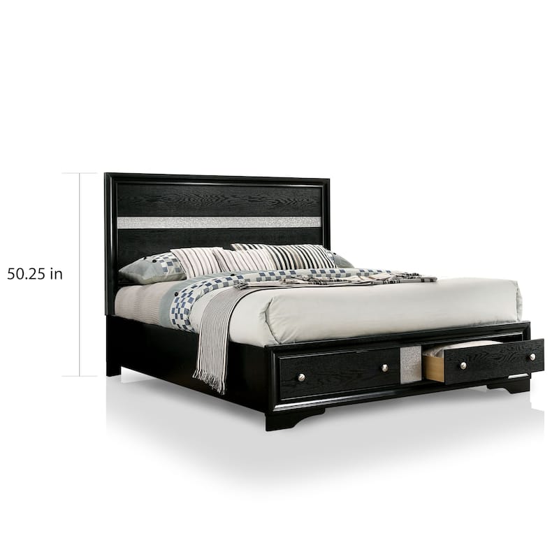 Manzini Contemporary Black Solid Wood Storage 3-Piece Platform Bedroom Set by Furniture of America