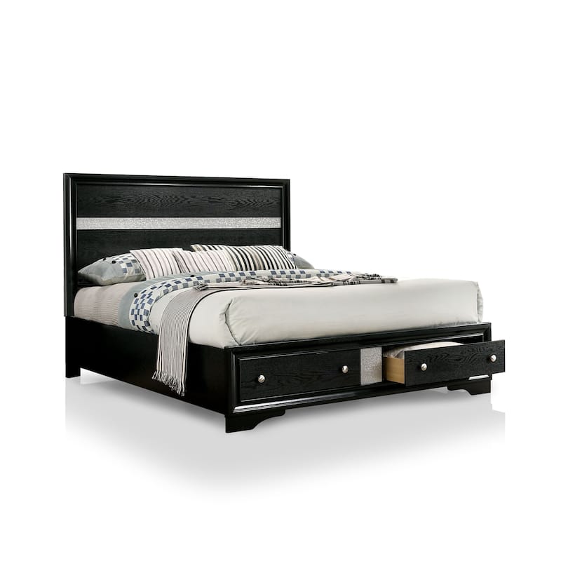 Manzini Contemporary Black Solid Wood Storage 3-Piece Platform Bedroom Set by Furniture of America