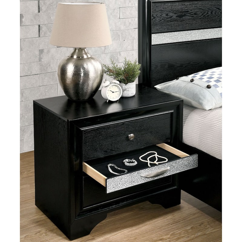 Manzini Contemporary Black Solid Wood Storage 3-Piece Platform Bedroom Set by Furniture of America