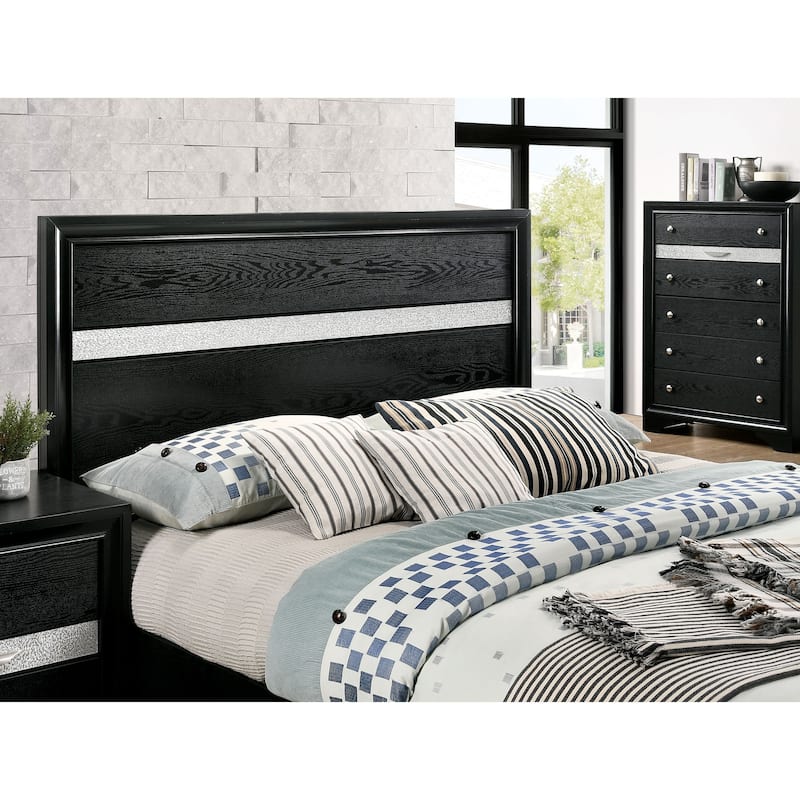 Manzini Contemporary Black Solid Wood Storage 3-Piece Platform Bedroom Set by Furniture of America