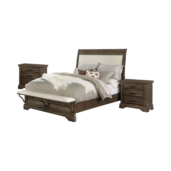 Furniture of America Kete 3-piece Padded Bedroom Set w/ 2 Nightstands