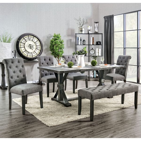 Copper Grove Chalwa 6 Piece Rustic Dining Set With Table And 4 Upholstered Chairs And 1