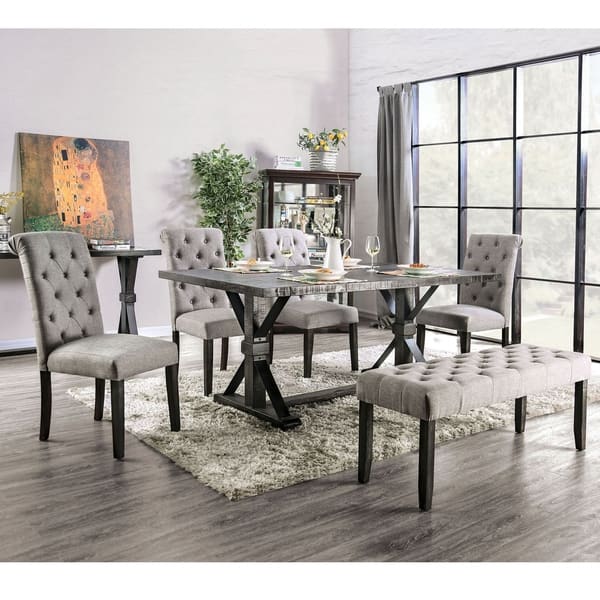 Copper Grove Chalwa 6 Piece Rustic Dining Set With Table And 4 Upholstered Chairs And 1 Upholstered Bench Overstock 29726564