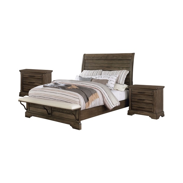 Furniture of America Kete Walnut 3-piece Bedroom Set with 2 Nightstands