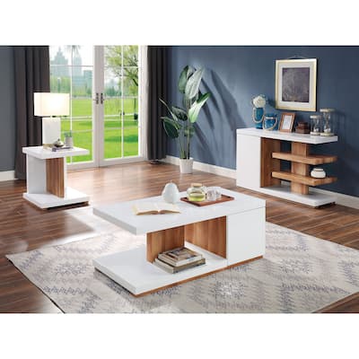 Harima Contemporary White 47-inch Wood 3-Piece Accent Table Set with Shelf by Furniture of America