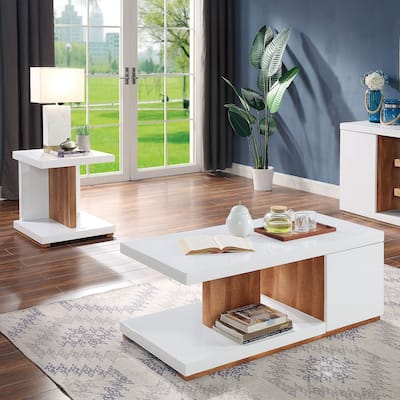 Harima Modern White 47-inch Wood 1-Shelf 2-Piece Accent Table Set by Furniture of America