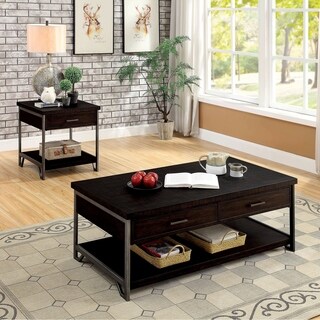 Hawkins Industrial Oak 48-inch Metal 2-Piece Accent Table Set with Drawer by Furniture of America