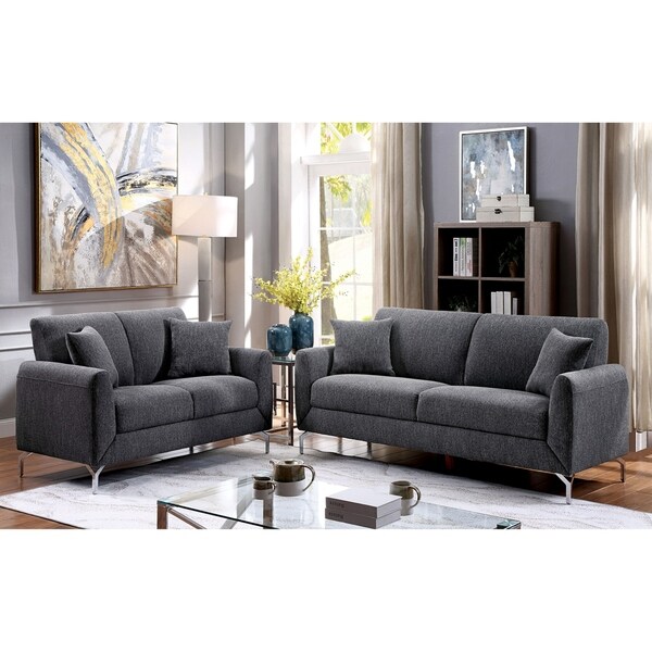 Furniture of America Jen Contemporary Grey 2-piece Sofa Set