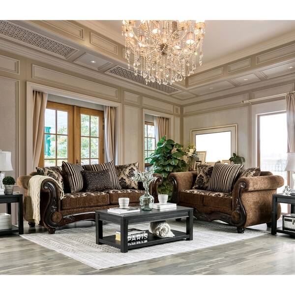 slide 2 of 12, Furniture of America Pora Traditional Brown 2-piece Sofa Set