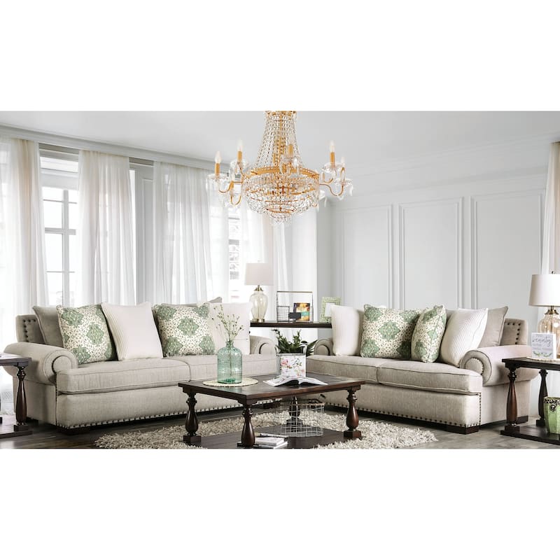 Furniture of America Jula Traditional Linen 2-piece Sofa Set - Brown