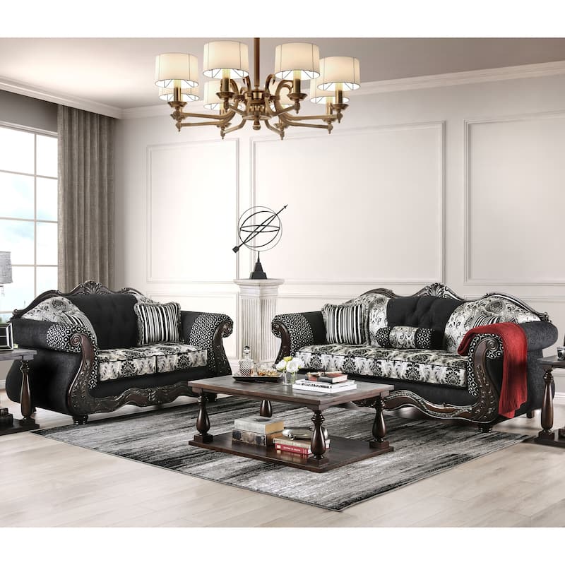Lupa Traditional Chenille Tufted 2-Piece Sofa Set by Furniture of America - Black