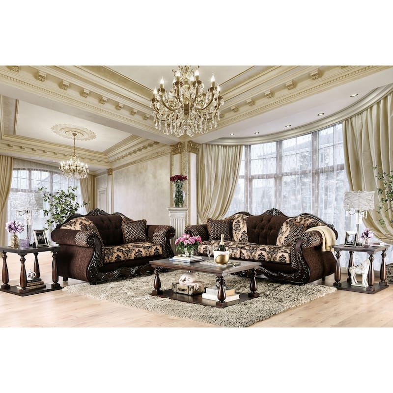 Lupa Traditional Chenille Tufted 2-Piece Sofa Set by Furniture of America