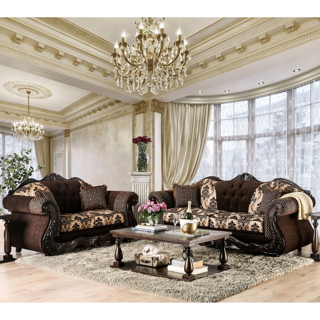 Lupa Traditional Chenille Tufted 2-Piece Sofa Set by Furniture of America