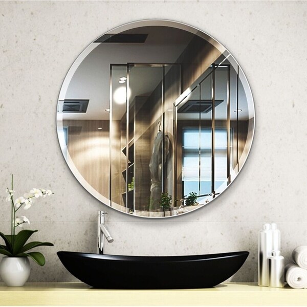 Shop Porch & Den Salix Beveled Frameless 24-inch Round Wall Mirror ...